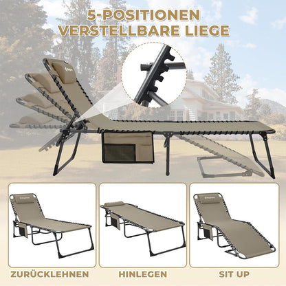 Campingliege KingCamp Sonnenliege Gartenliege mit verstellbarem Rückenteil und Kopfkissen