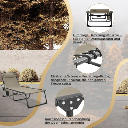 Campingliege Sonnenliege Gartenliege verstellbar mit Kopfkissen Beige