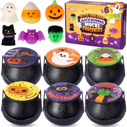 Halloween Hexenkessel Badebomben mit Mochi Squishy, 6er Set
