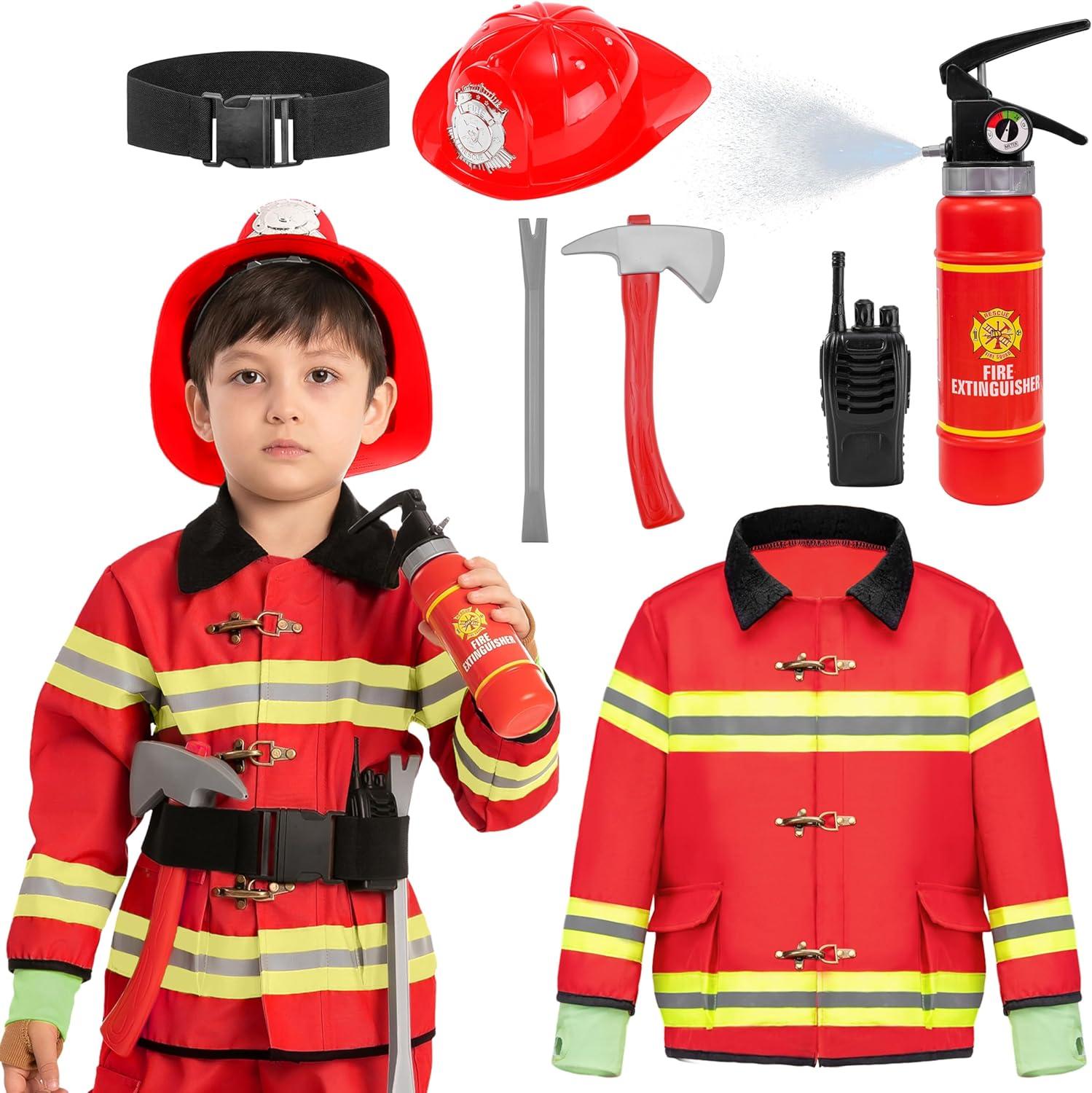 Kinder Feuerwehrmann Kostüm Set Feuerlöscher Halloween Verkleidung 3T-10T