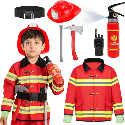 Kinder Feuerwehrmann Kostüm Set Feuerlöscher Halloween Verkleidung 3T-10T