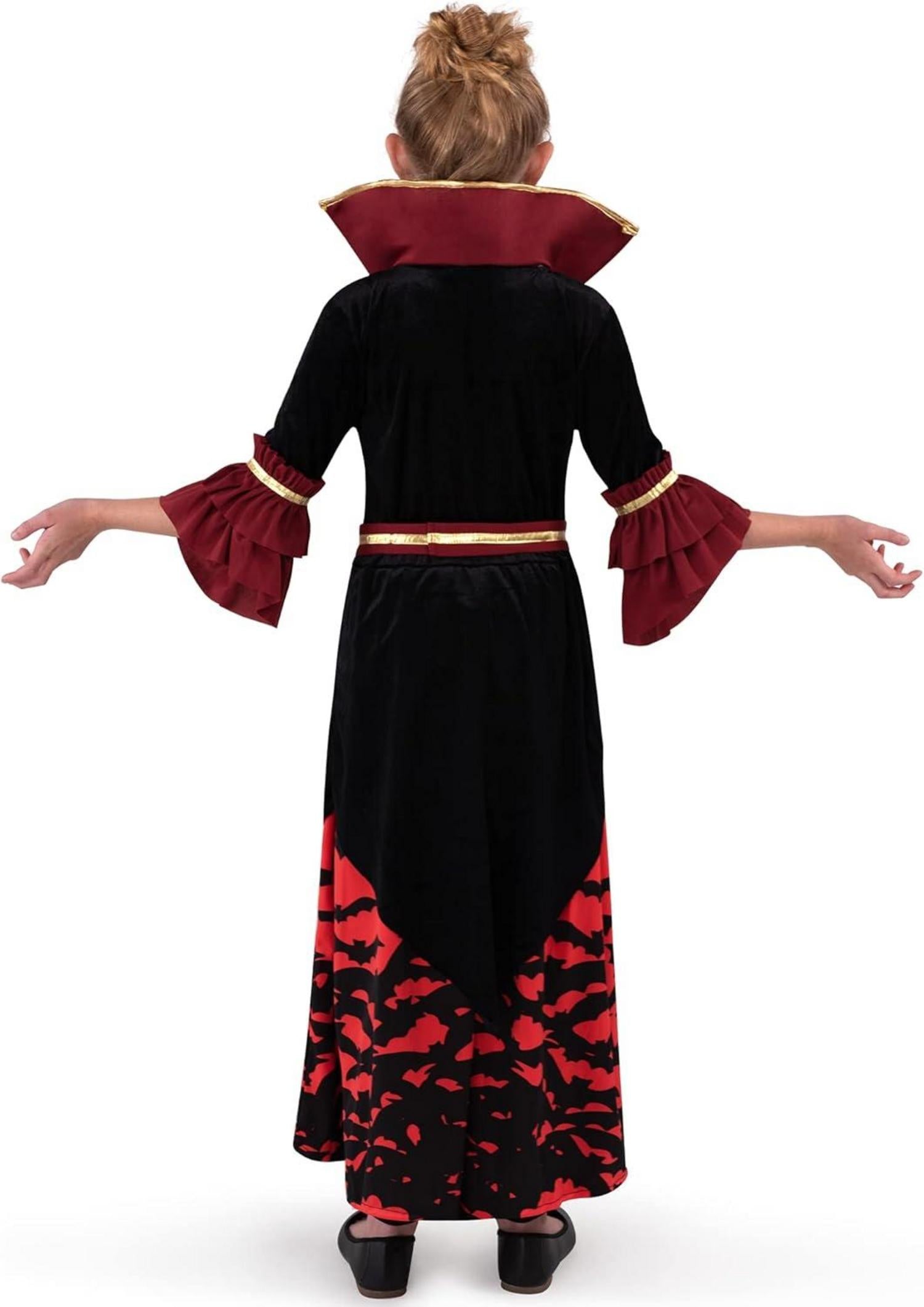 Mädchen Vampirin Halloween-Kostüm, Gruseliges Kleid mit Samtbesatz, Spooktacular Creations
