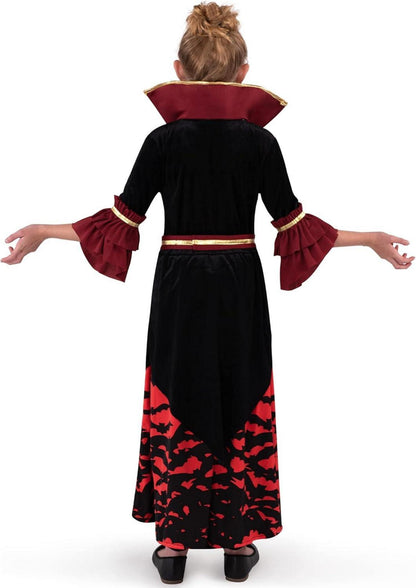 Mädchen Vampirin Halloween-Kostüm, Gruseliges Kleid mit Samtbesatz, Spooktacular Creations