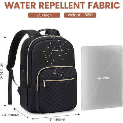 Laptop Rucksack Damen 17,3 Zoll wasserdicht mit Laptopfach A-schwarz