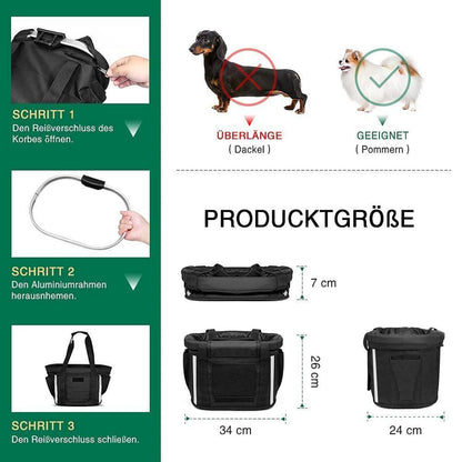 Hundekorb Fahrrad Vorne mit Sicherheitsgurt & Regenschutz