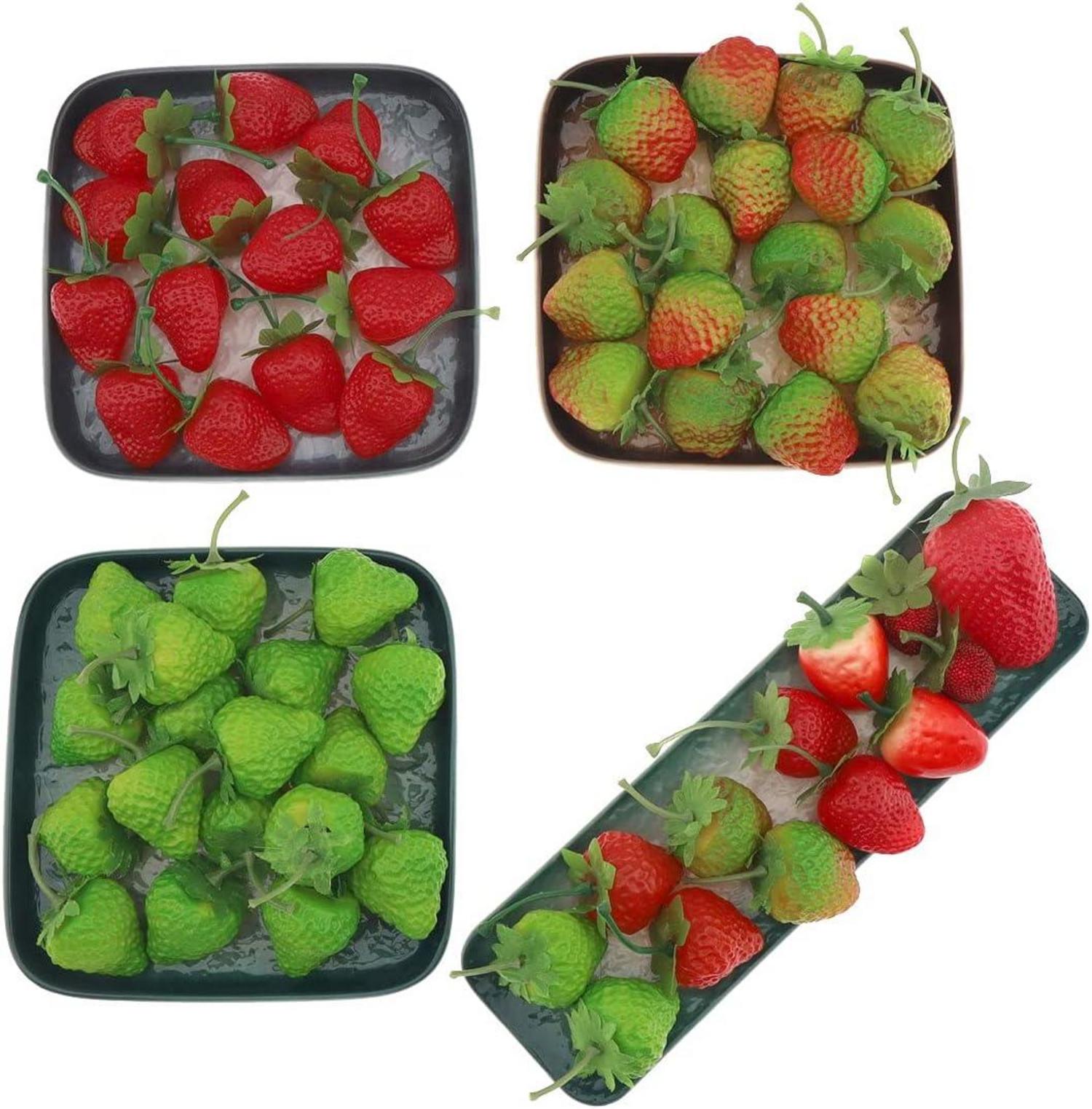 30 PCS Realistisch Kunststoff Erdbeeren Rot Dekoration Party Hochzeit