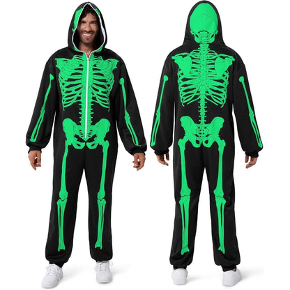 Skelett Overall für Erwachsene, im Dunkeln leuchtend, mit Kapuze
