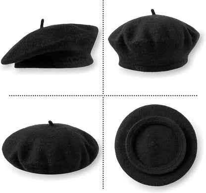 Schwarze Wollmütze Damen Baskenmütze französischer Stil