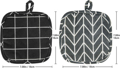 Topflappen Set Baumwolle 18x18cm Hitzebeständig Waschbar - Schwarz Grau