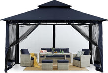 Doppeldach Gartenpavillon mit 4 Netz Marineblau