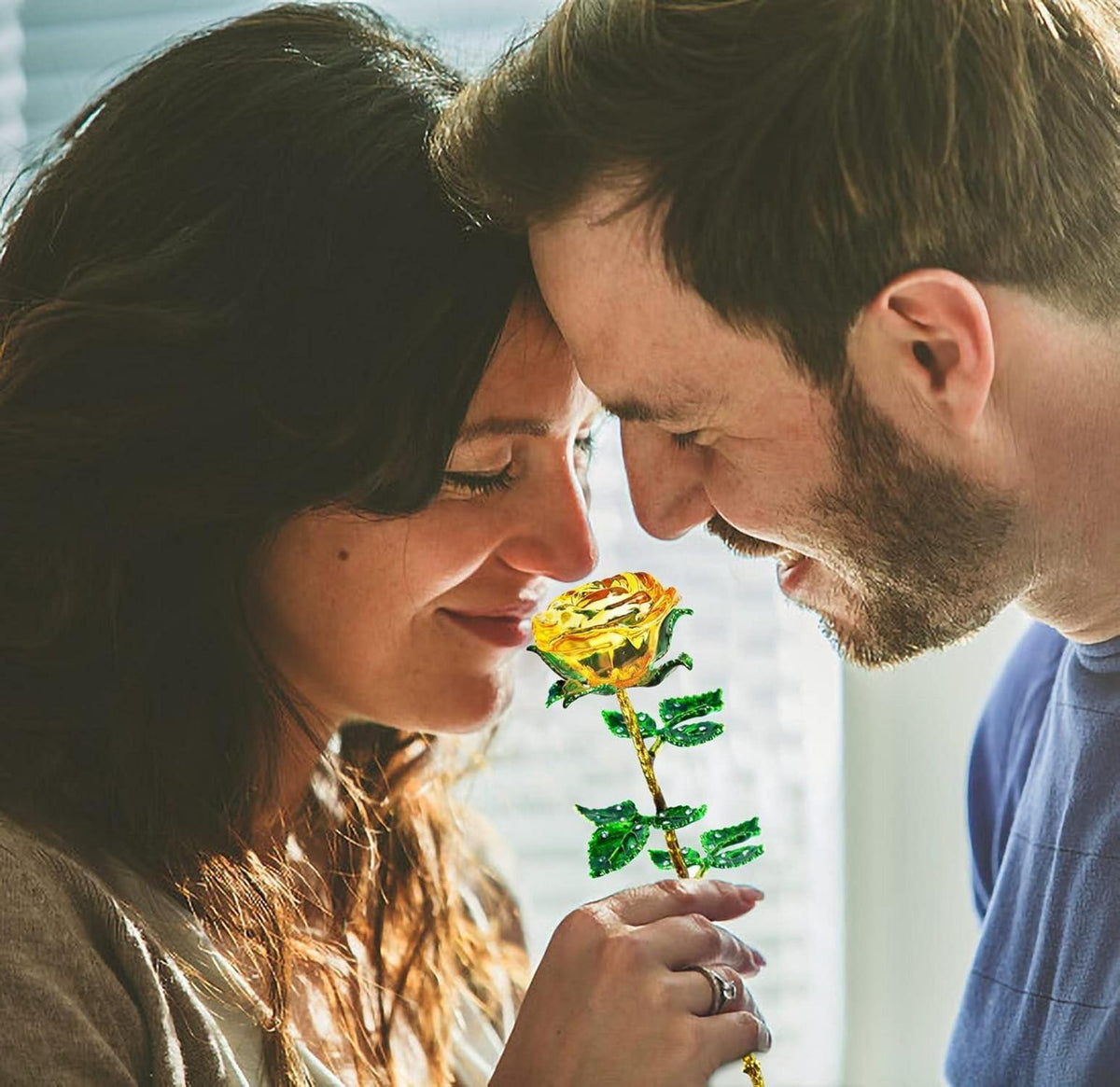 Gelbe Rose Geschenk für Sie - 3D Glasrose mit Wunschkarte - Valentinstag, Muttertag, Geburtstag