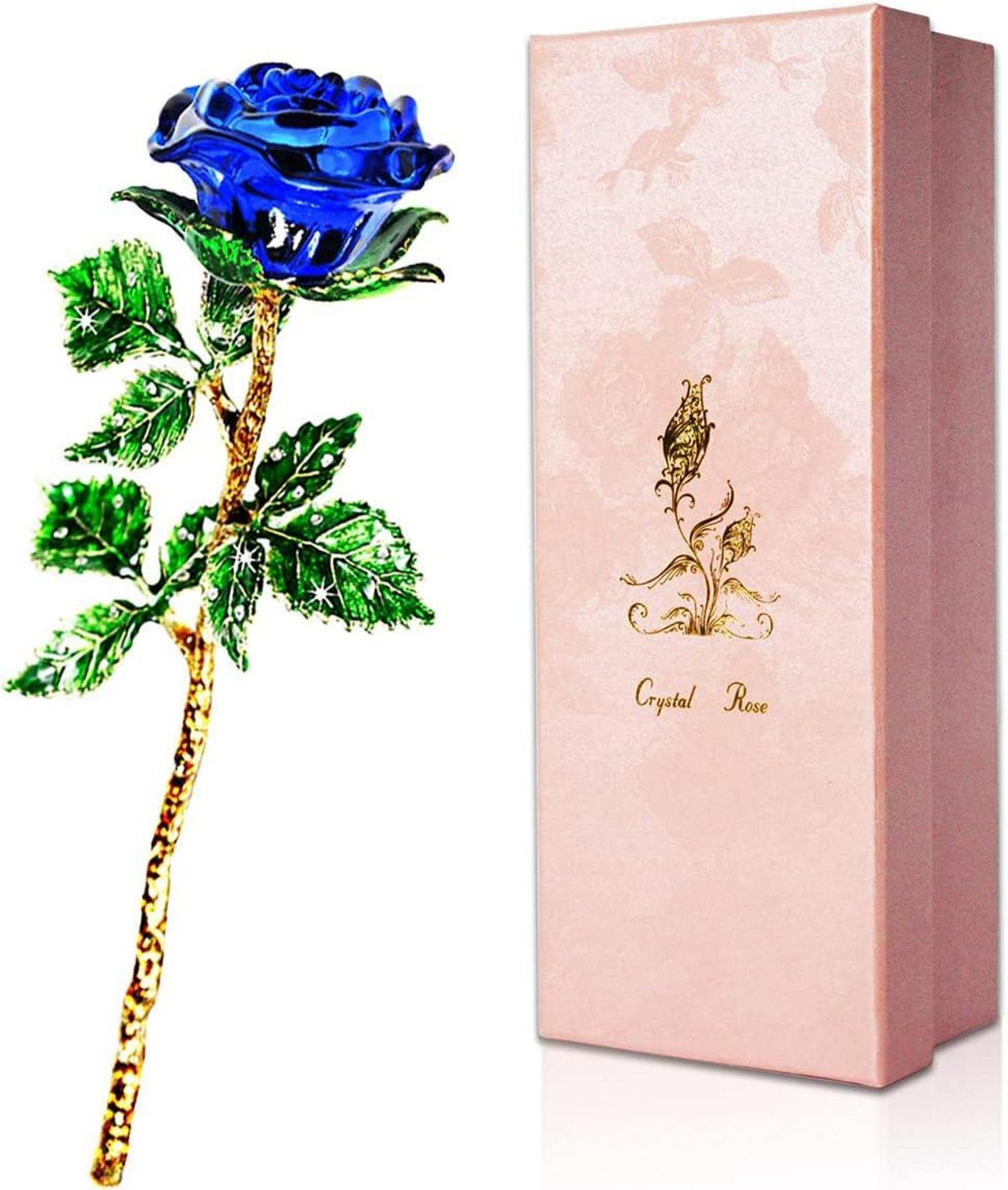 Ewige Kristallrose Blaue Rosen Geschenkset mit Wunschkarte, 3D
