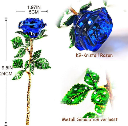 Blaue Kristallrose mit Wunschkarte und Geschenkbox