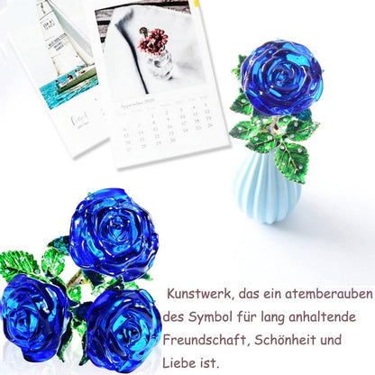 Ewige Kristallrose Blaue Rosen Geschenkset mit Wunschkarte, 3D