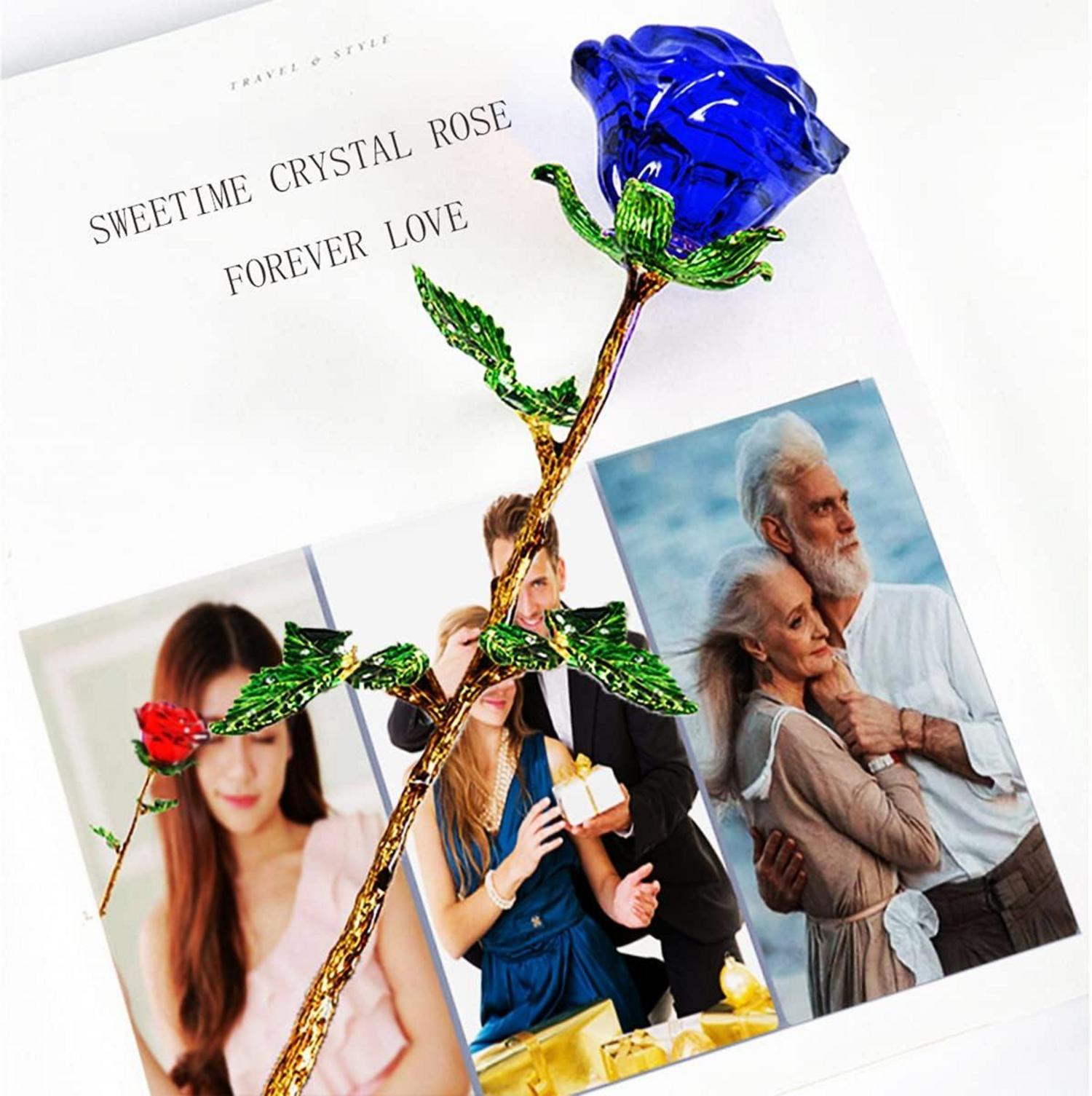 Blaue Kristallrose Geschenk für Sie 3D Glasrose mit Wunschkarte