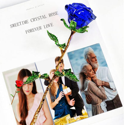 Blaue Kristallrose Geschenk für Sie 3D Glasrose mit Wunschkarte