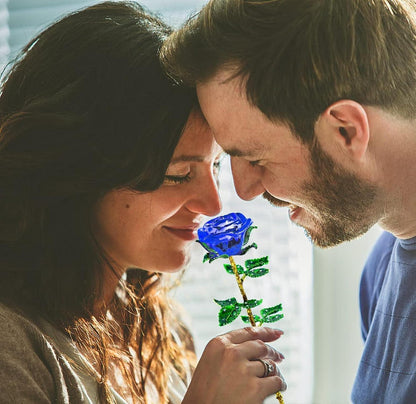 Blaue Kristallrose Geschenk K9 Rosenfigur Wunschkarte Ewige Blume