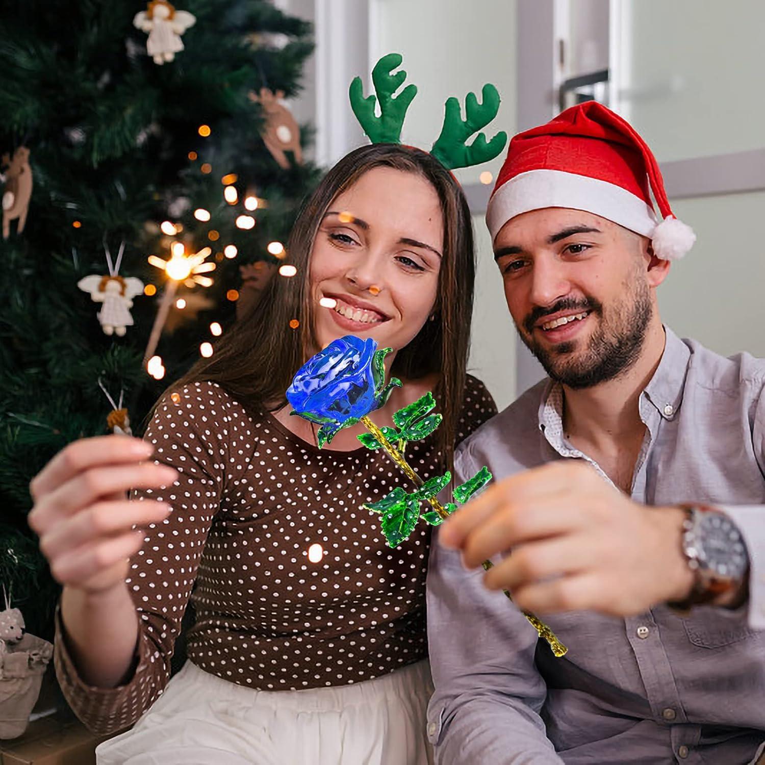Blaue Kristallrose Geschenk für Sie 3D Glasrose mit Wunschkarte