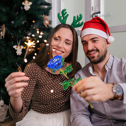 Blaue Kristallrose Geschenk für Sie 3D Glasrose mit Wunschkarte
