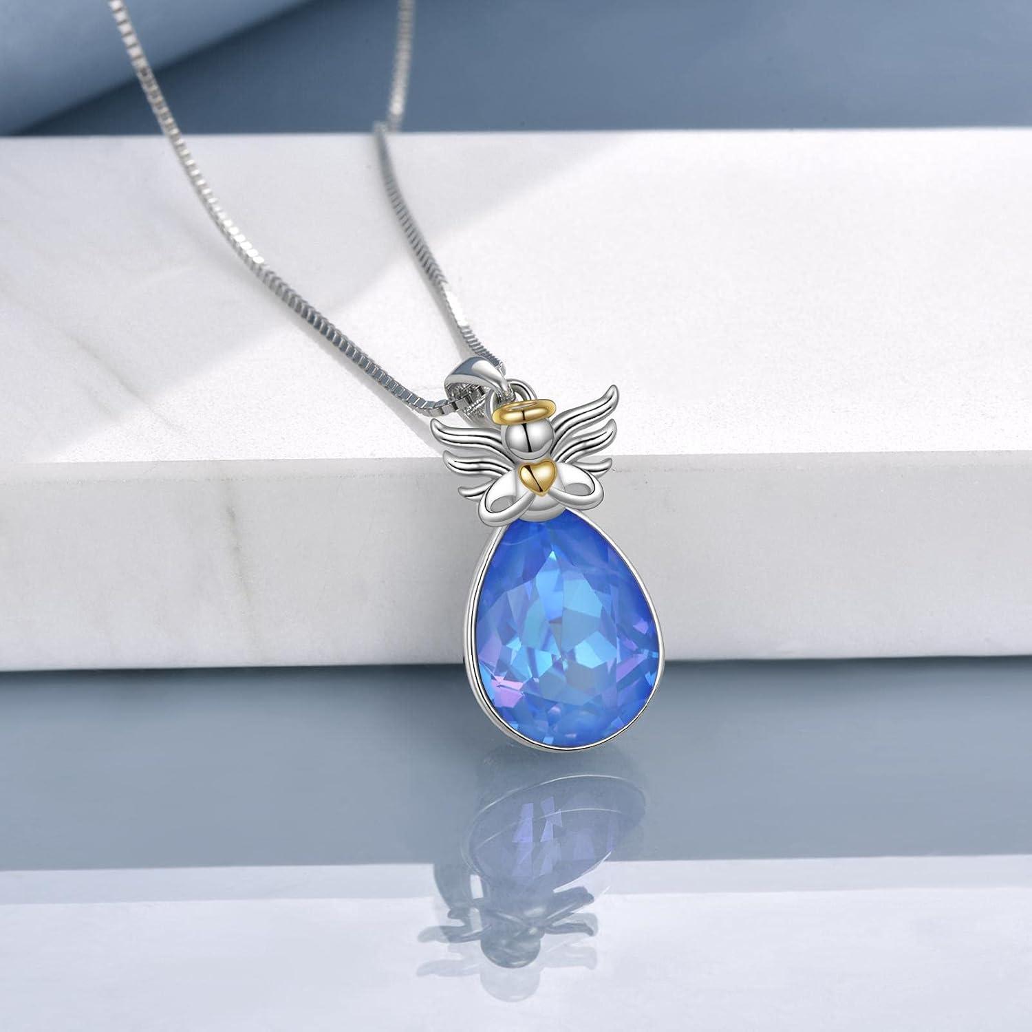 Engelsflügel Halskette 925 Sterling Silber Damen Schutzengel Kristall