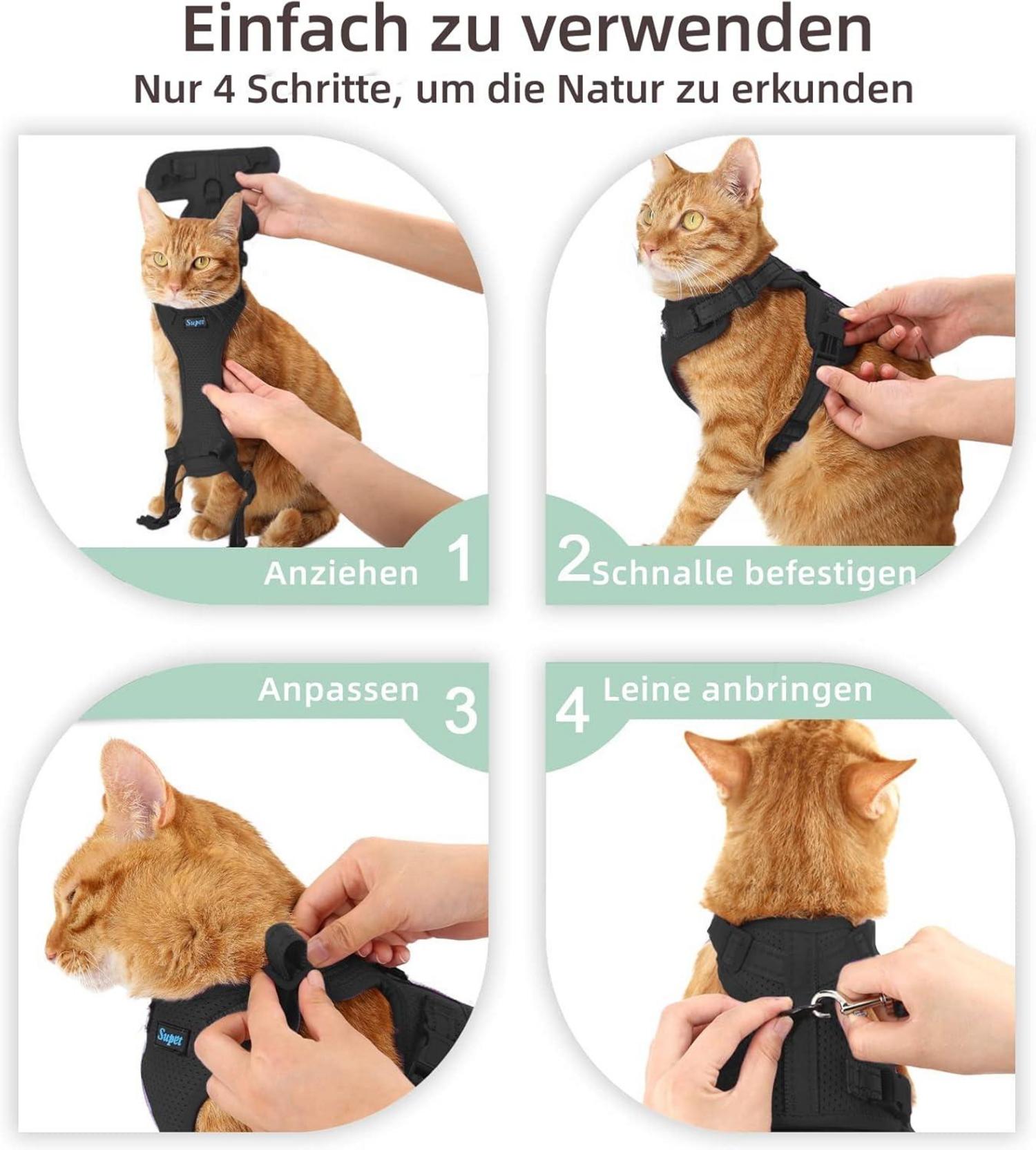 Katzengeschirr und Leine Set verstellbar mit Reflexstreifen M