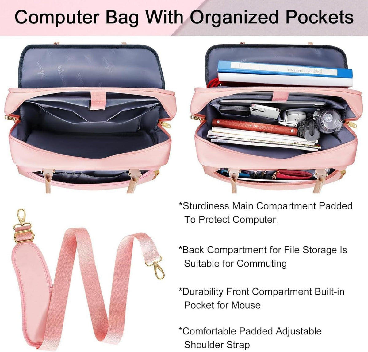 Laptoptasche Damen 15,6 Zoll Business Umhängetasche Pink