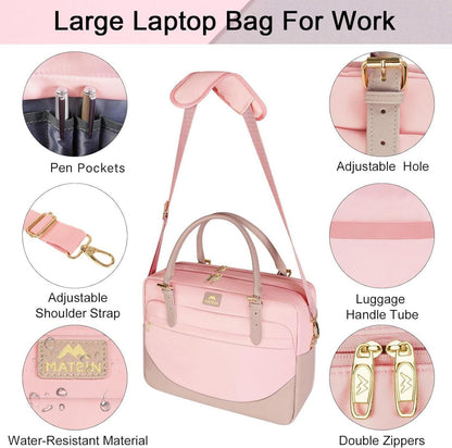 Rosa Laptoptasche 15,6 Zoll Damen Umhängetasche Business Aktentasche