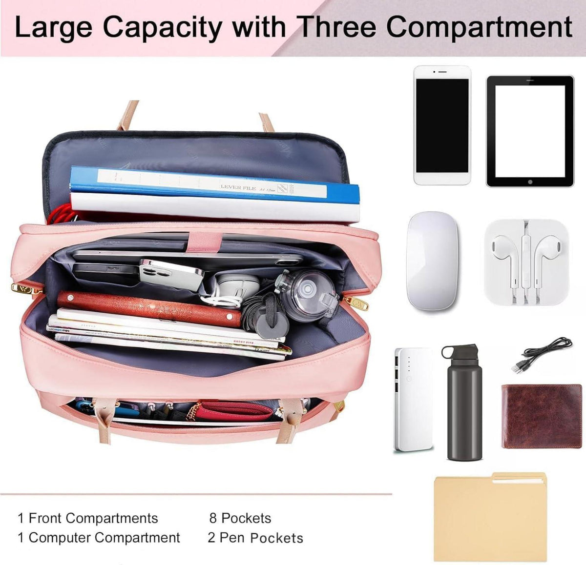 Rosa Laptoptasche 15,6 Zoll Damen Umhängetasche Büro Handtasche Pink