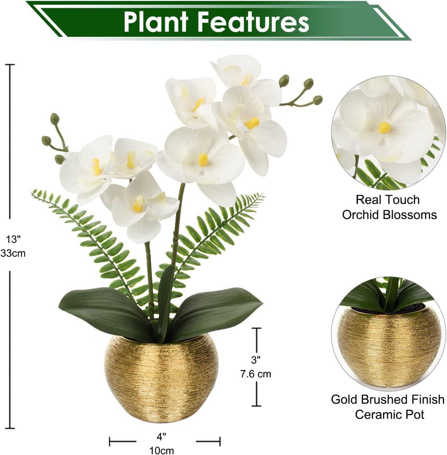 Kunstblume Orchidee Phalaenopsis in Goldtopf 33cm - Deko