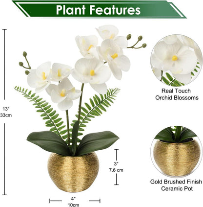 Kunstblume Orchidee Phalaenopsis in Goldtopf 33cm - Deko
