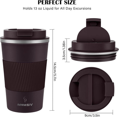 Thermobecher 380ml Braun Edelstahl isoliert Vakuum Becher mit Deckel