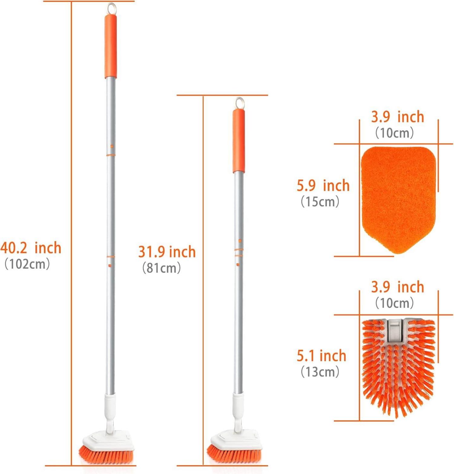 Schrubber mit langem Stiel und 2-in-1 Bürste für Badewanne, Fliesen