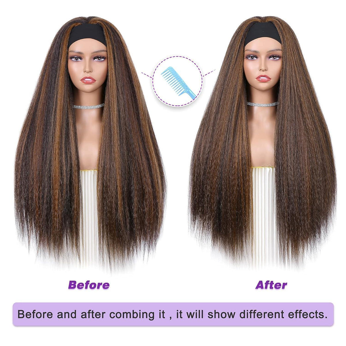 Kinky Straight Stirnbandperücke 66cm, 2A/30 Highlights