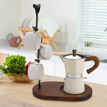 Kaffeetassen- und Teetassenhalter mit Blattmuster - Schwarz