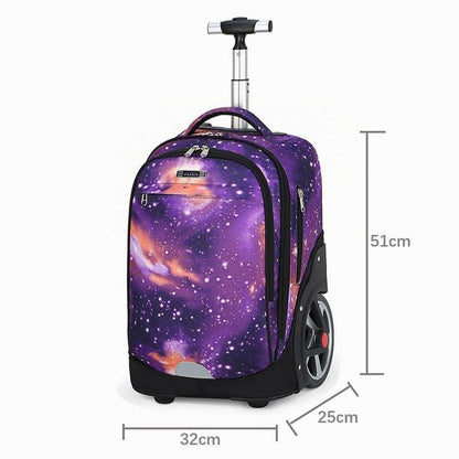 Schulrucksack mit Rädern Sternenhimmel Lila – Kinderkoffer & Trolleybox