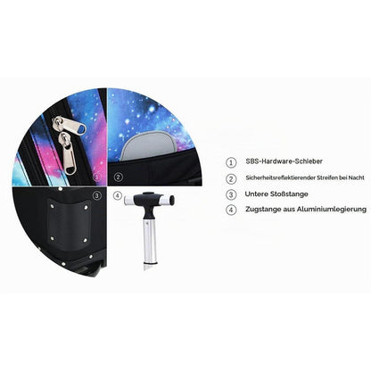 Schulrucksack mit Rädern Sternenhimmel Lila – Kinderkoffer & Trolleybox