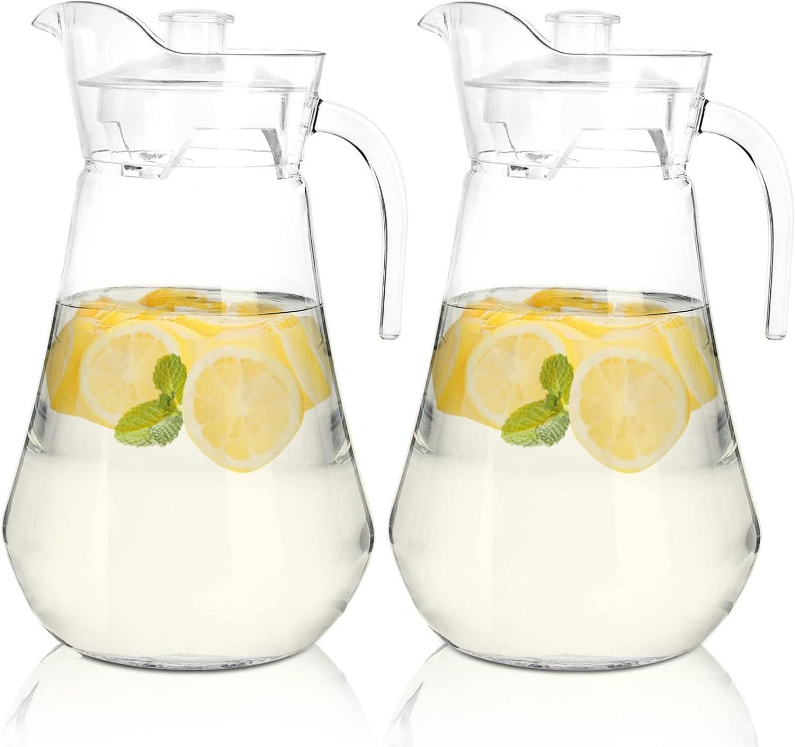 2er Set Kunststoff Krug 2L Clear Iced Water mit Deckel und Griff
