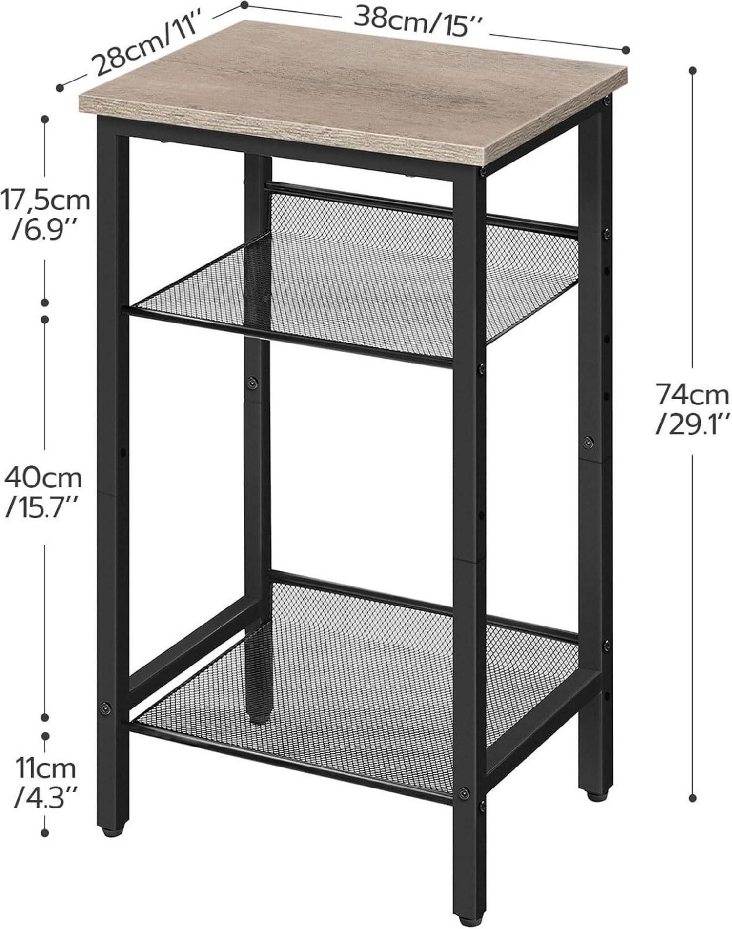 Beistelltisch mit verstellbaren Gitterablagen 38 x 28 x 74 cm