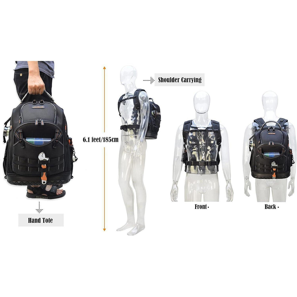 Werkzeugrucksack Herren 77 Taschen robust & wasserdicht