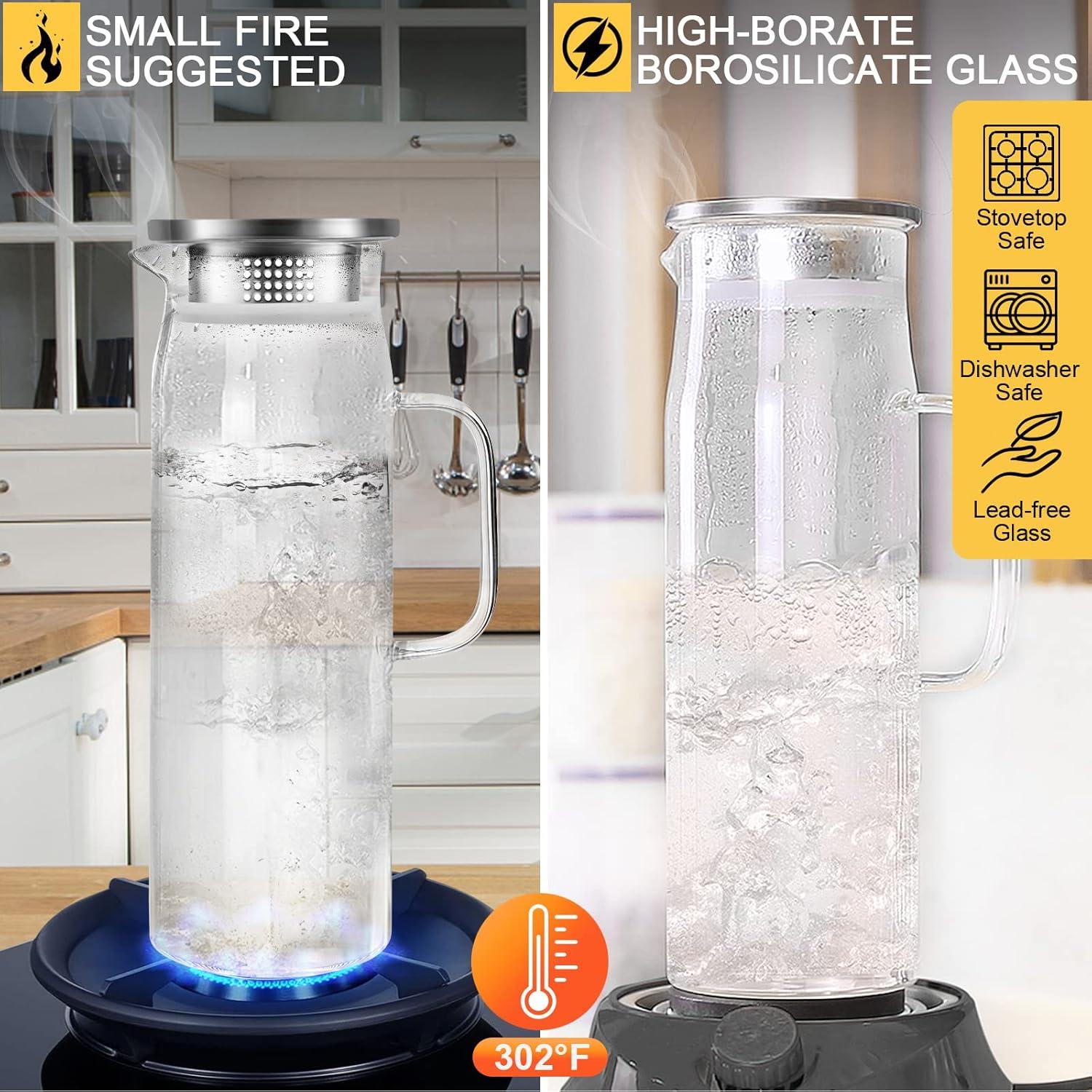 Wasserkrug 1,5 Liter Glaskaraffe mit Edelstahldeckel