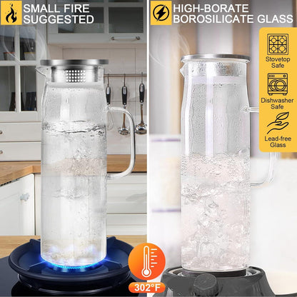 Wasserkrug 1,5 Liter Glaskaraffe mit Edelstahldeckel