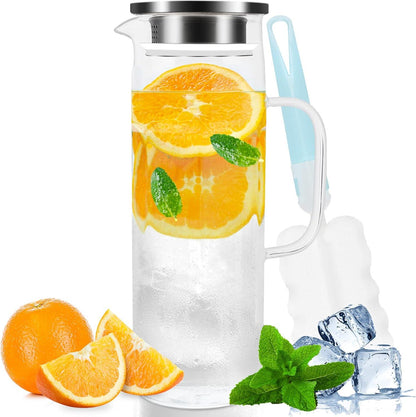 Miudeco Glaskaraffe 1,5 Liter Wasserkaraffe mit Edelstahldeckel