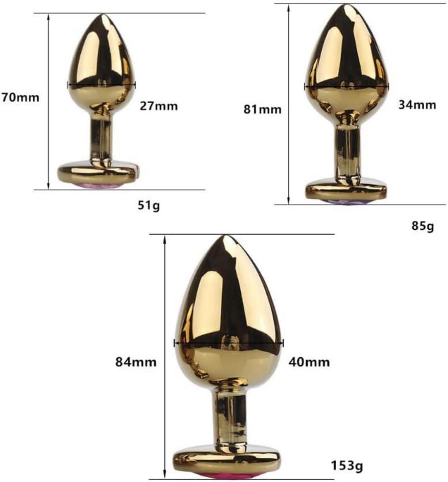 Gold Farben Kristall Herzförmiger Analplug Set 3 Größen