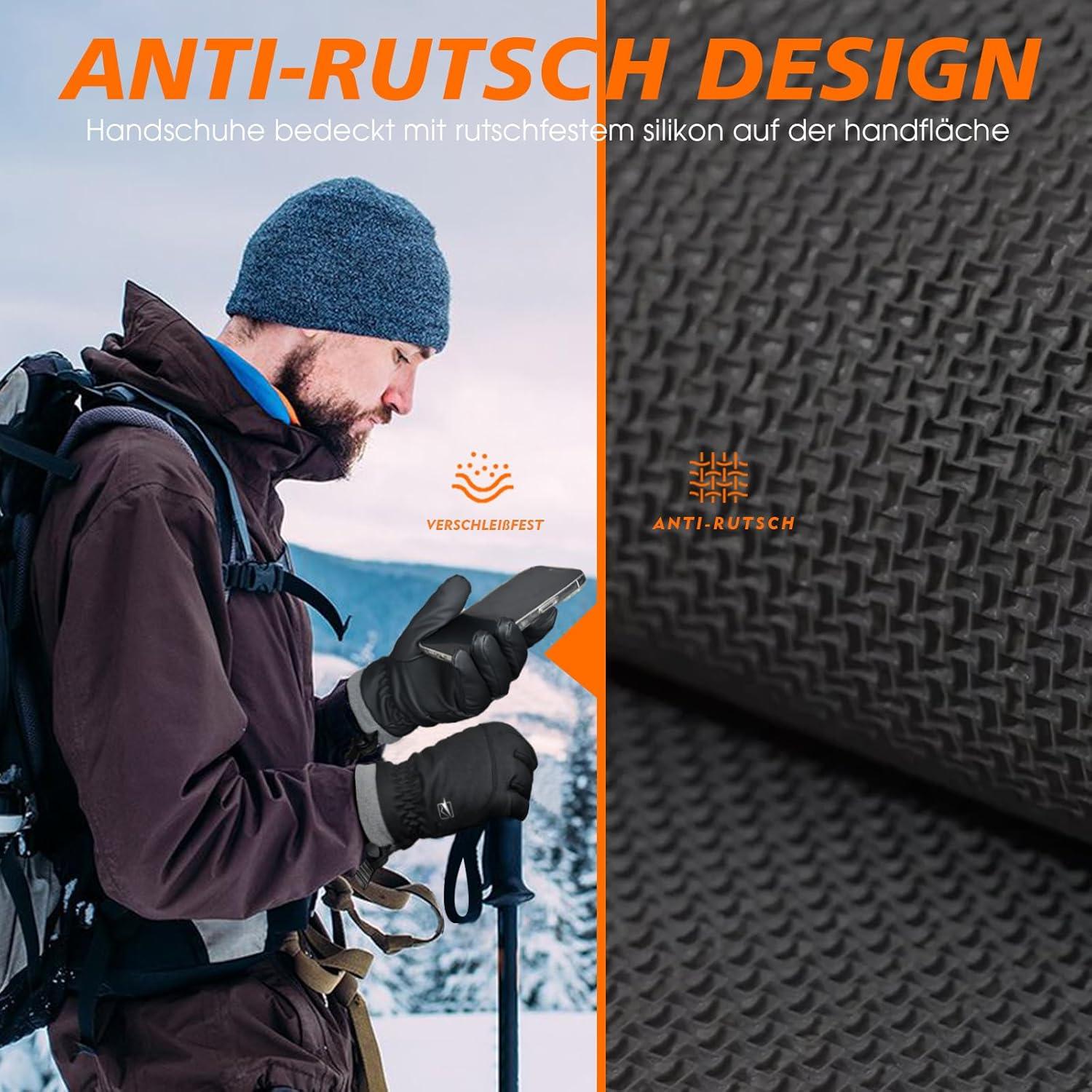 Wasserdichte Winter Skihandschuhe mit Touchscreen-Funktion - Schwarz