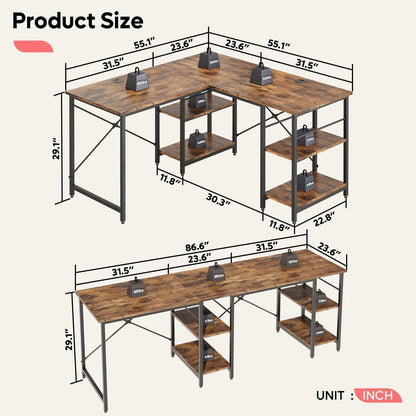 L-förmiger Schreibtisch mit Regalen 220cm Industrieller