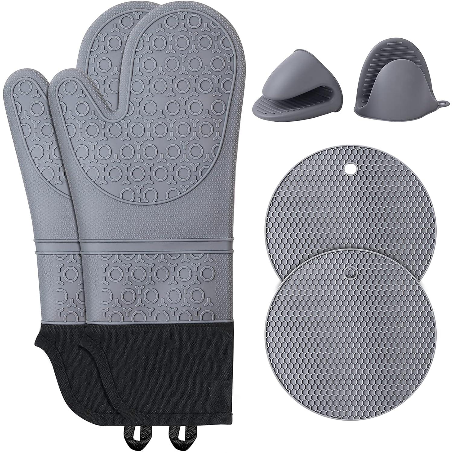 Ofenhandschuh Set Silikon Topflappen Hitzebeständig Anti-Rutsch