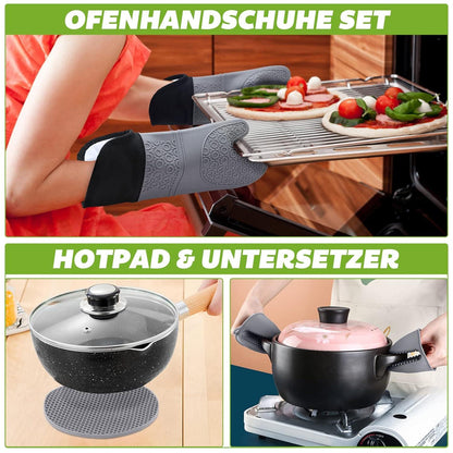 Ofenhandschuh Set: Silikon Topflappen Hitzebeständig