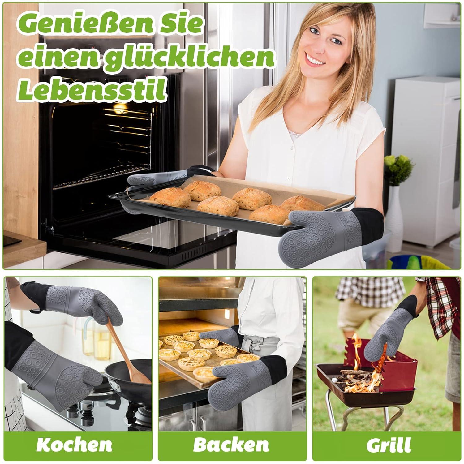Ofenhandschuh Set Silikon Topflappen Hitzebeständig Anti-Rutsch