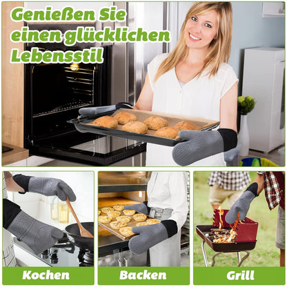 Ofenhandschuh Set Silikon Topflappen Hitzebeständig Anti-Rutsch