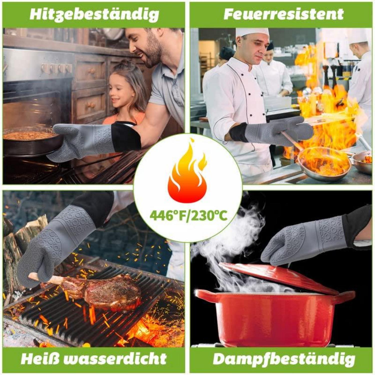 Ofenhandschuhe Silikon Set Hitzebeständig Anti-Rutsch Küche